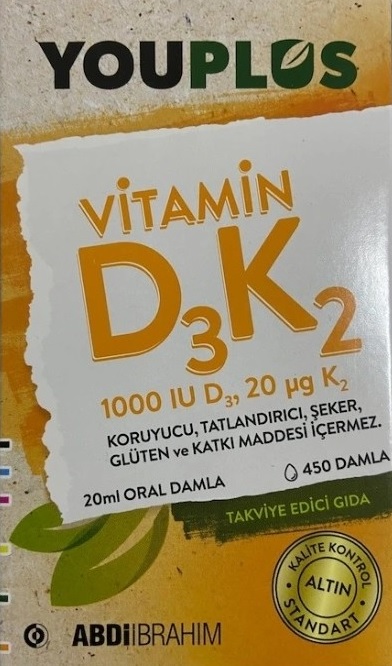 Youplus Vitamin D3K2 1000 IU 20 ML Oral Damla