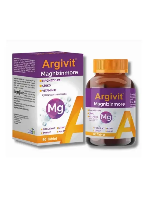Argivit Magnizinmore Magnezyum Çinko ve Vitamin D İçeren Takviye Edici Gıda 60 Tablet