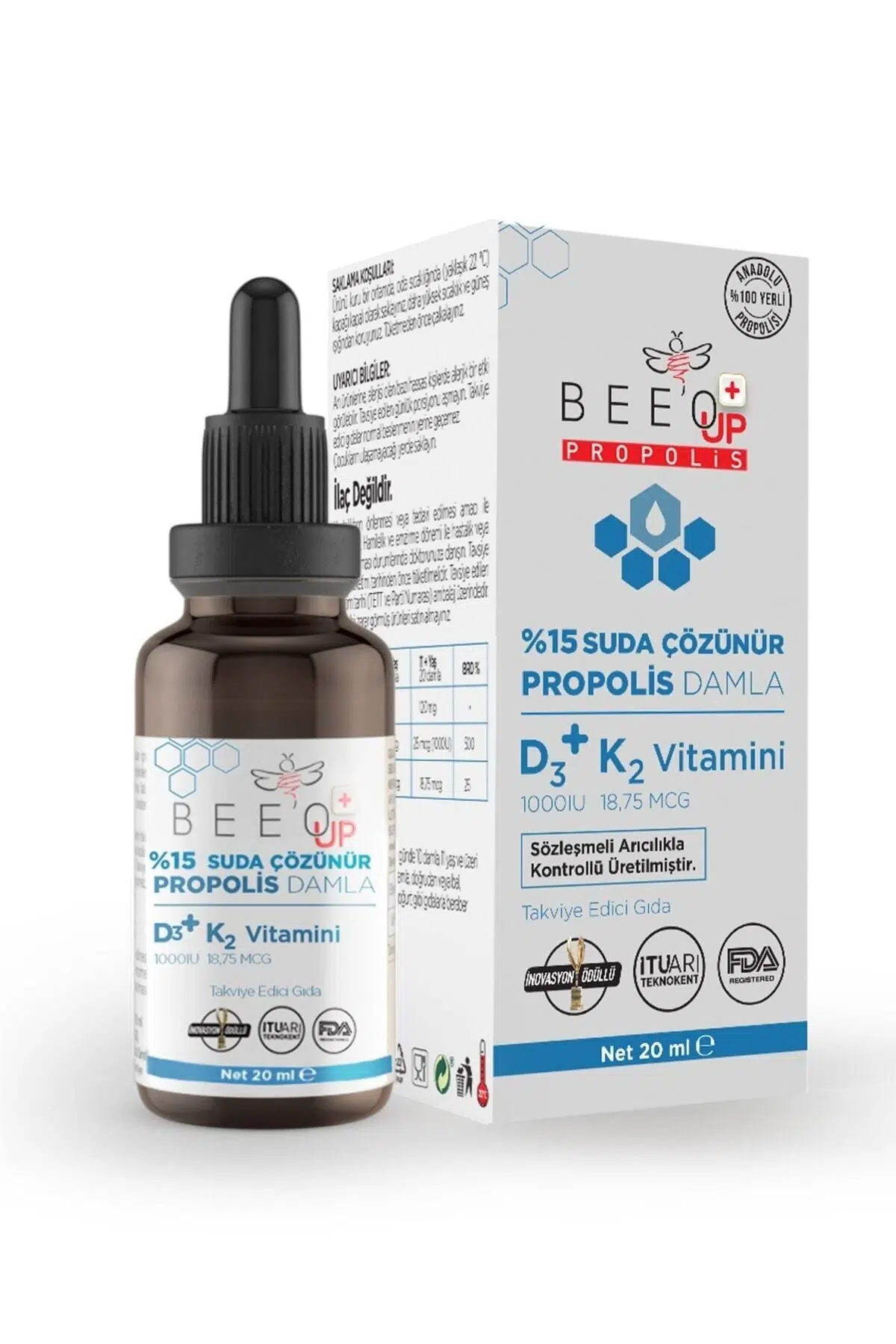 Bee`o Up Bee O Up Propolis %15 D3 K2 Suda Çözünür Damla 20 ml