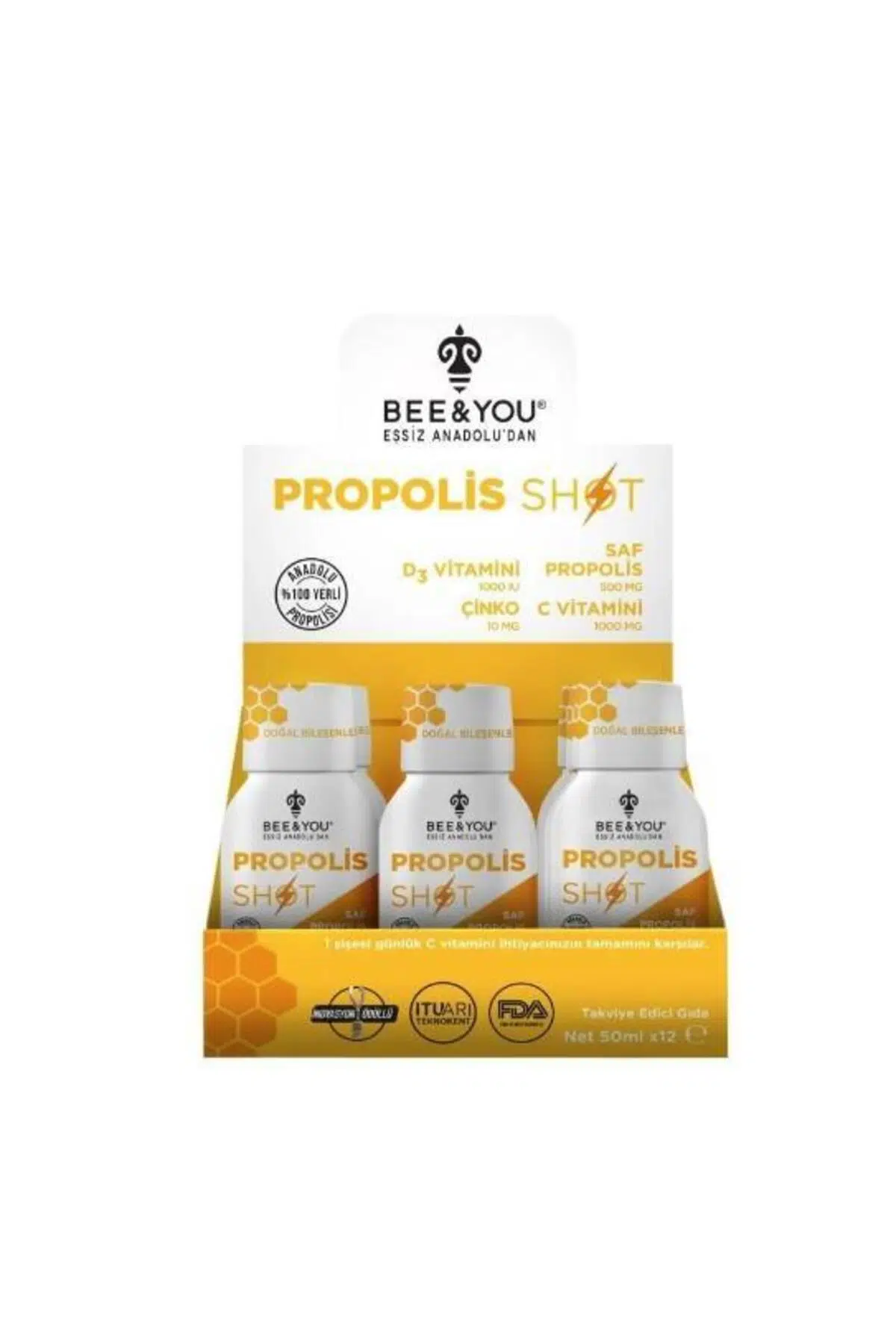 Bee & You Bee'o Up Çinko + D3 + C Vitamini Shot Propolis 50 ml 12'li