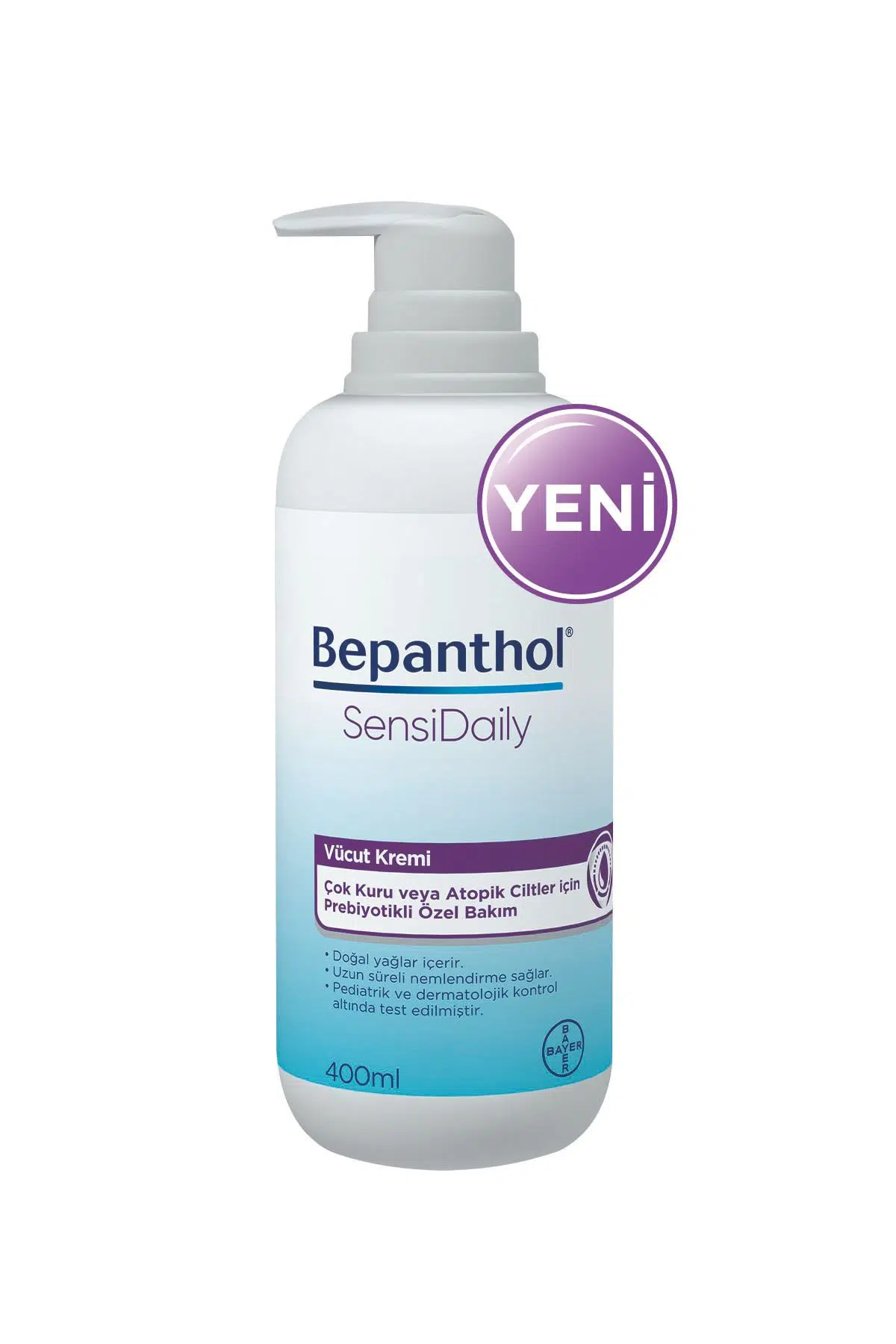 Bepanthol Sensidaily Pompalı Vücut Kremi 400 ml l Çok Kuru veya Atopik Ciltler İçin Prebiyotikli Özel Formül
