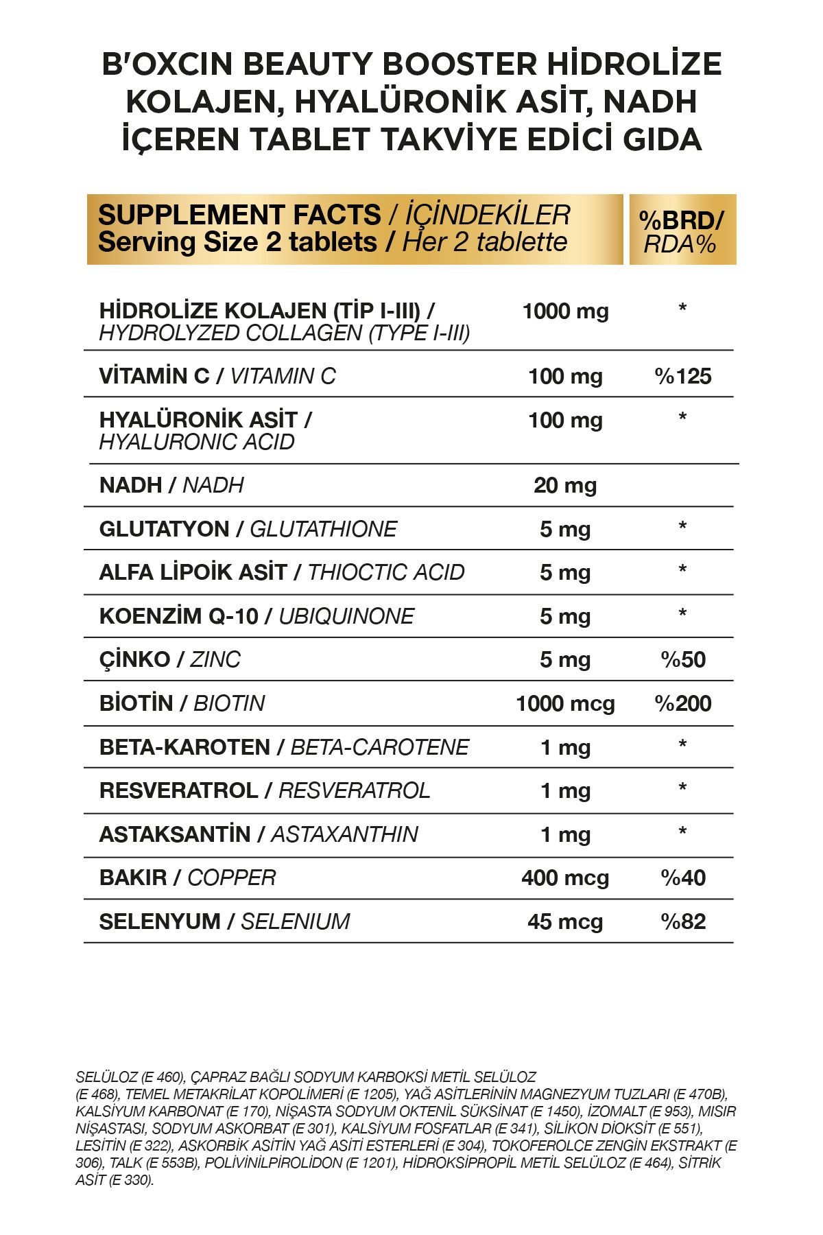 Bioxcin Beauty Booster 60 Tablet - Kolajen Nadh+ Co Q10 Glutatyon Biotin Astaksantin Resveratrol Hya Asit.