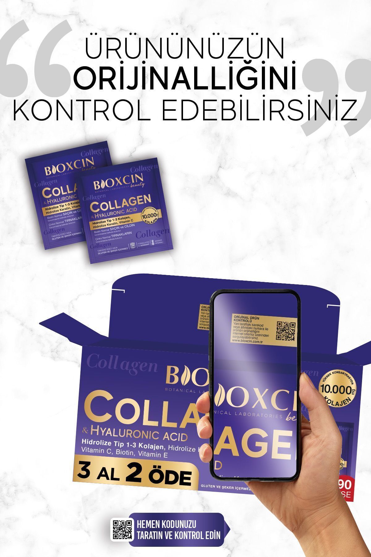 Bioxcin Collagen Hyaluronic Acid Hidrolize Tip 1-3 Kolajen 90 Saşe