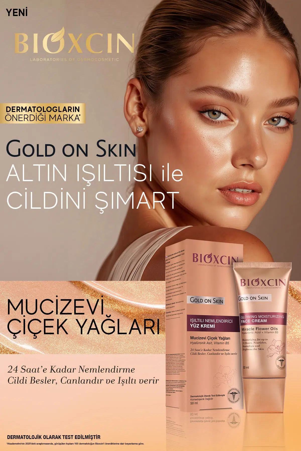 Bioxcin Gold On Skin Işıltılı Yüz Kremi 50 Ml Hyalüronik Asit, B5, Mucizevi Yağlar Glow