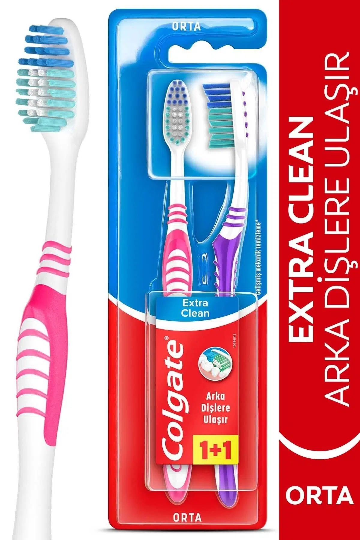 Colgate Extra Clean Dil Temizleyicili Arka Dişlere Uzanan Orta Diş Firçasi 1+1