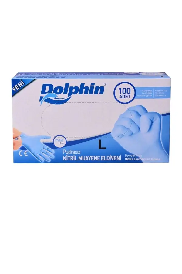 Dolphin Pudrasız Nitril Eldiven Mavi Beden Large 100'lü