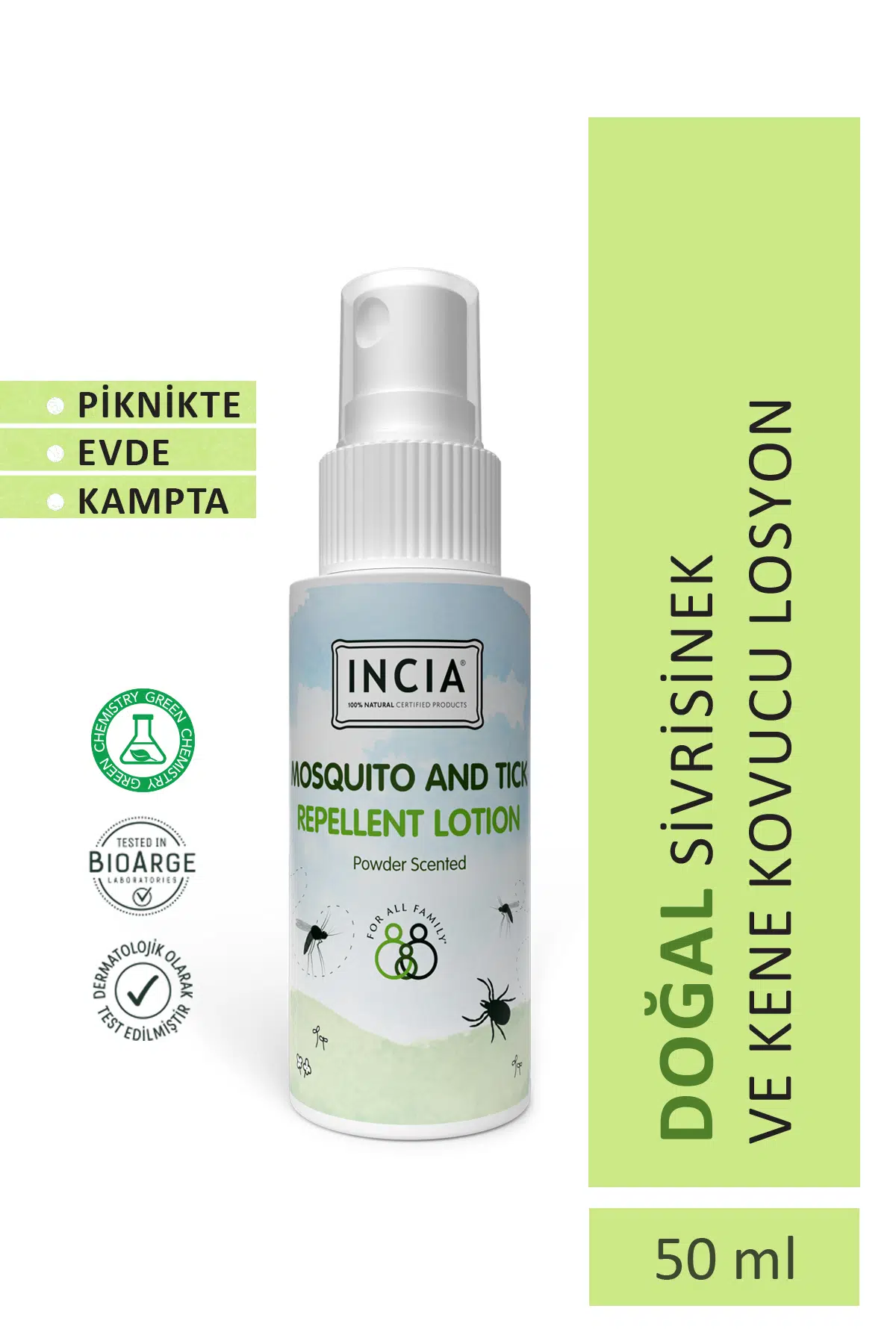 İncia Pudra Kokulu Sivrisinek Ve Kene Kovucu Losyon 50 ml