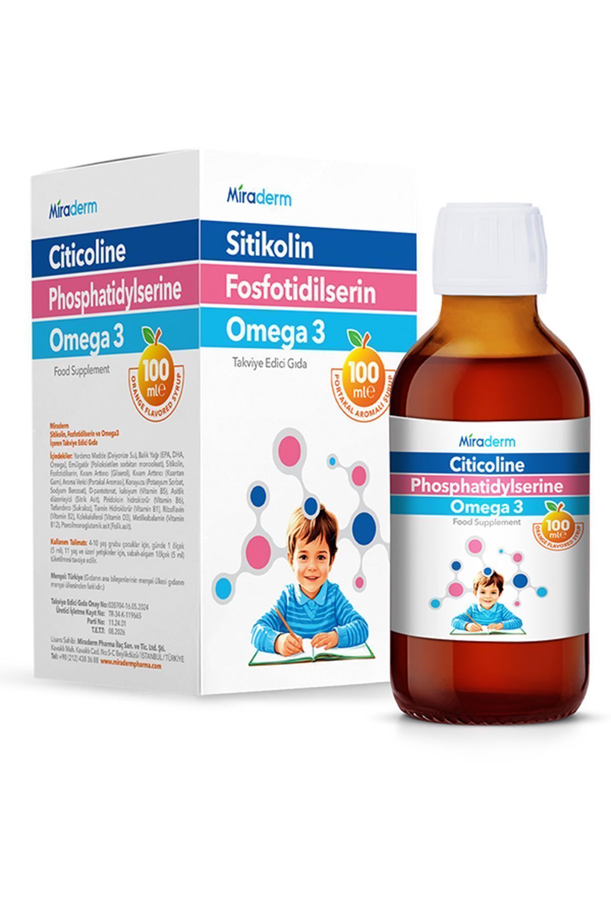 Miraderm Sitikolin Fosfotidilserin ve Omega 3 İçeren Takviye Edici Gıda 100 ml