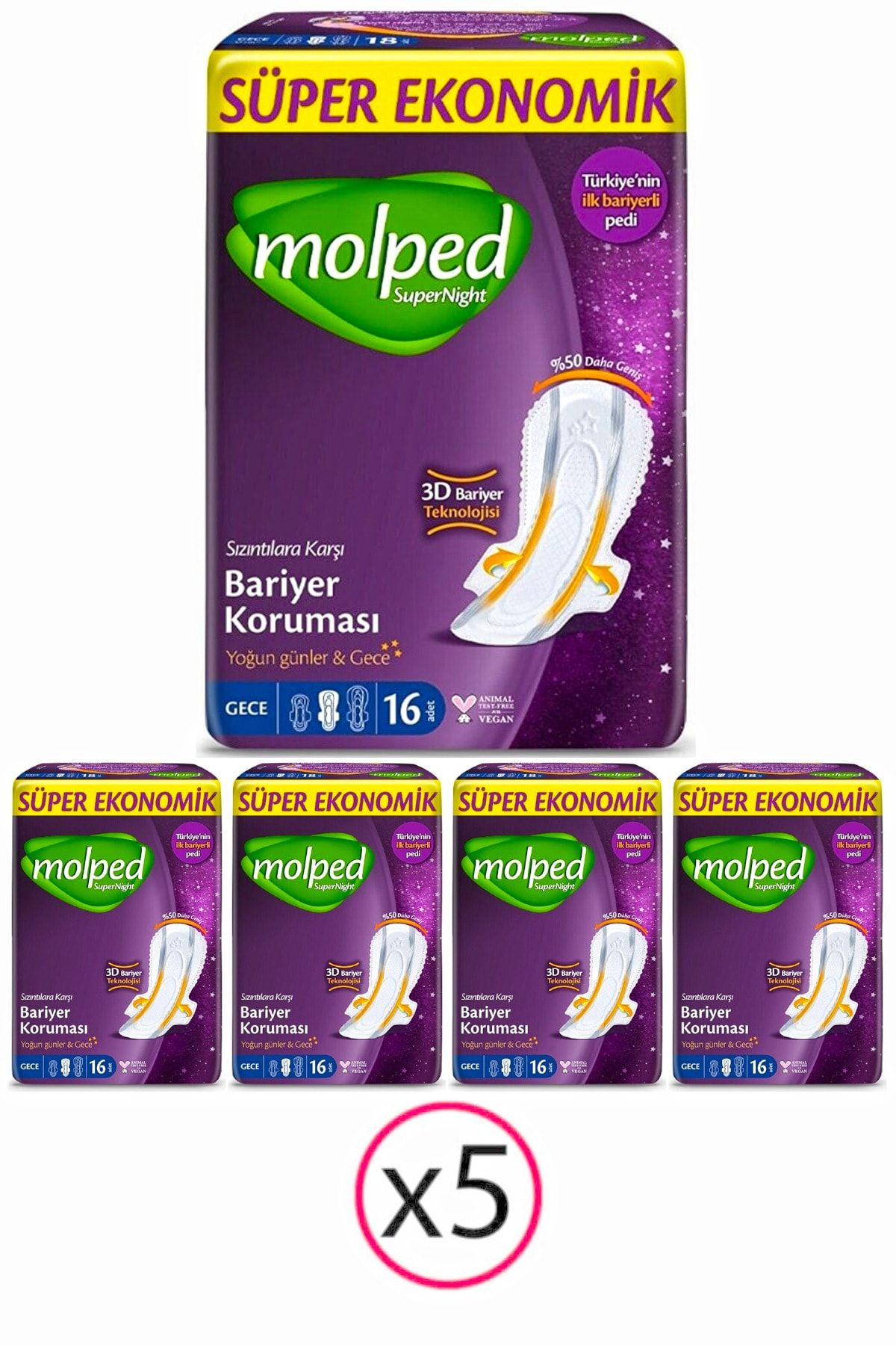 Molped Süper Night 3D Bariyerli Süper Ekonomik Ped 16'lı