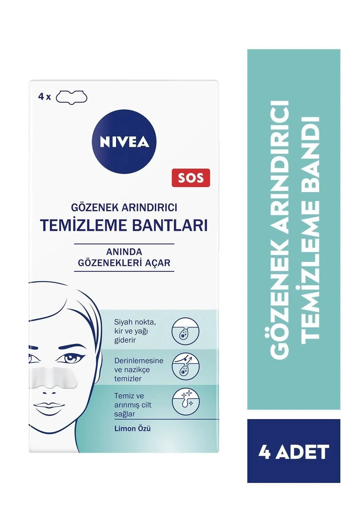 Nivea Siyah Nokta & T-Bölgesi Temizleyici Yüz Bantlar 120 gr, 4'lü,Gözenek Arındırıcı