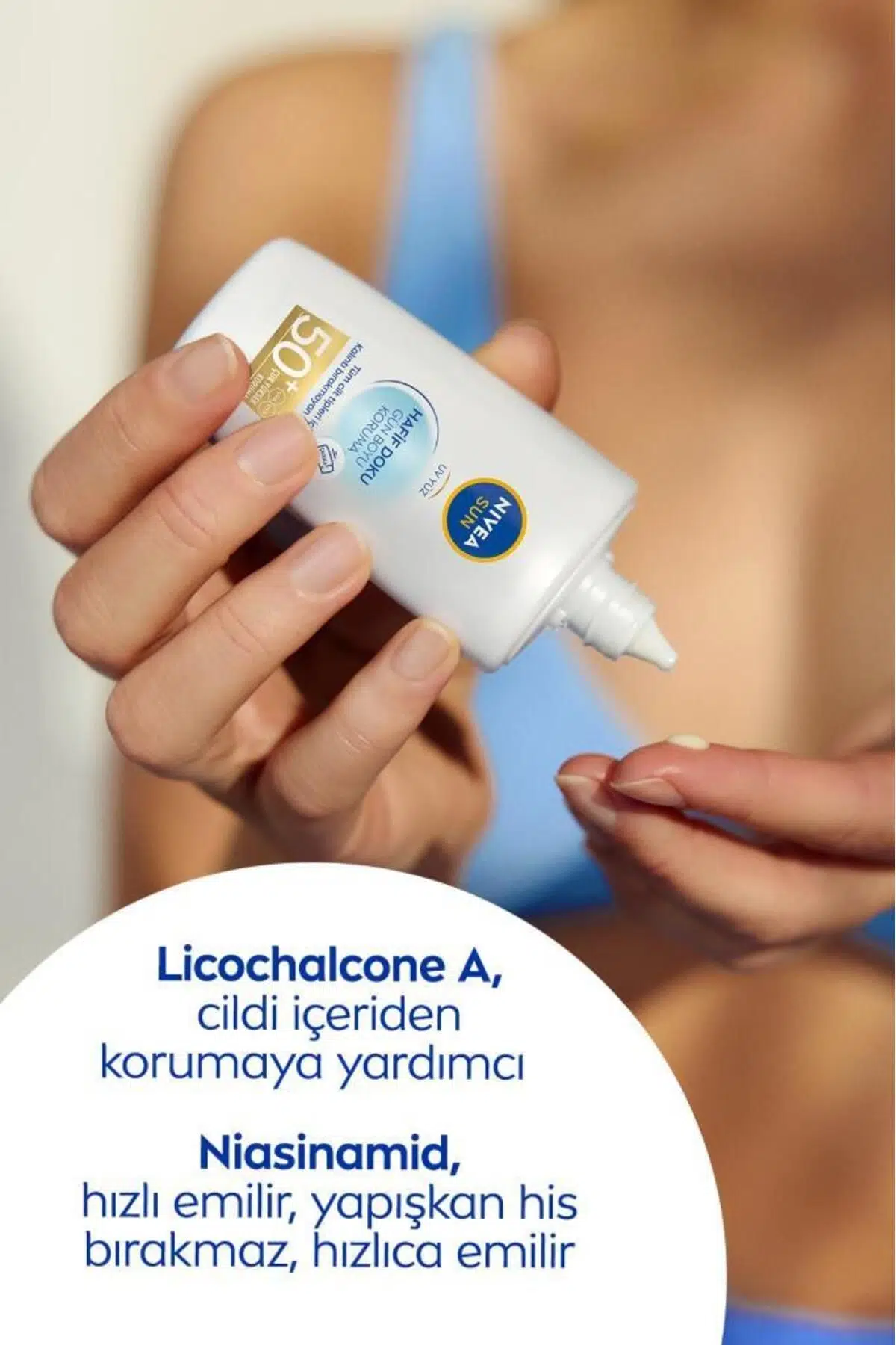 NIVEA SUN Hafif Dokulu Güneş Koruyucu Yüz Kremi 40ml, SPF50, Yüksek Güneş Koruyucu, Erken Yaşlanma Karşıtı