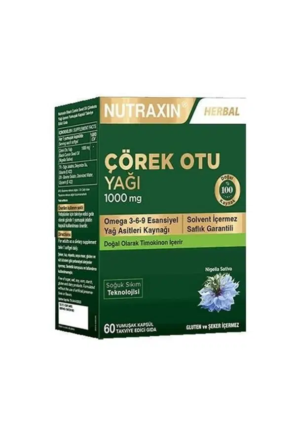 Nutraxin Çörek Otu Yağı 1000 mg 60 Yumuşak Kapsül