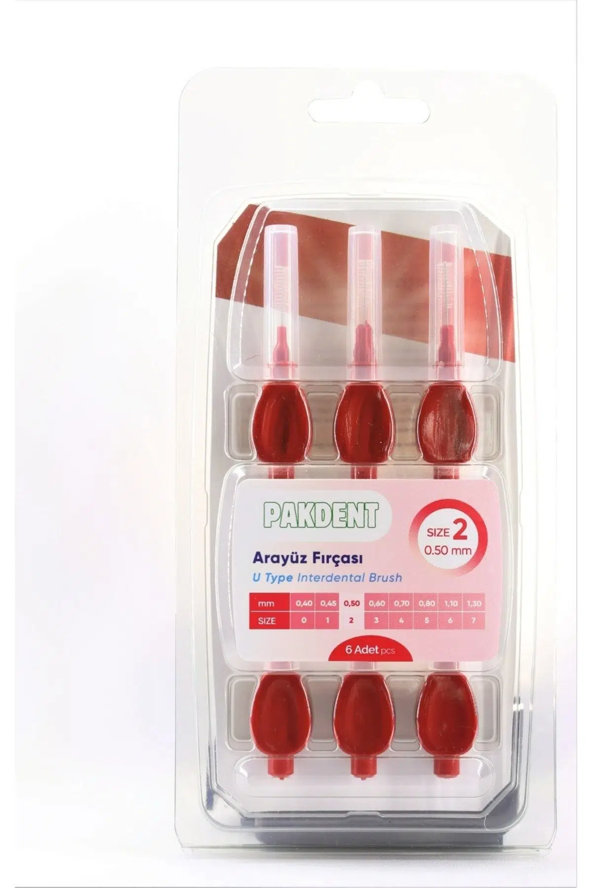 PAKDENT Arayüz Fırçası 0,5 Mm 6'lı - Kırmızı