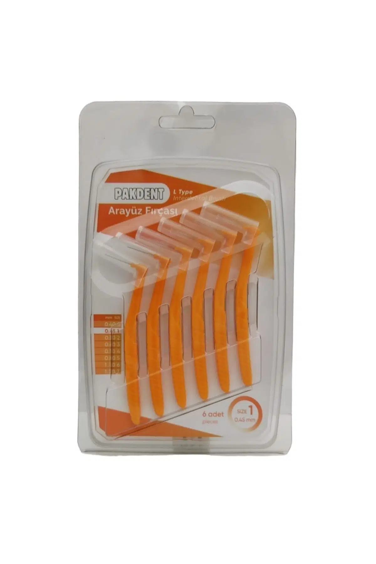 PAKDENT Arayüz Fırçası L Tipi 0,45 Mm 6'lı - Turuncu