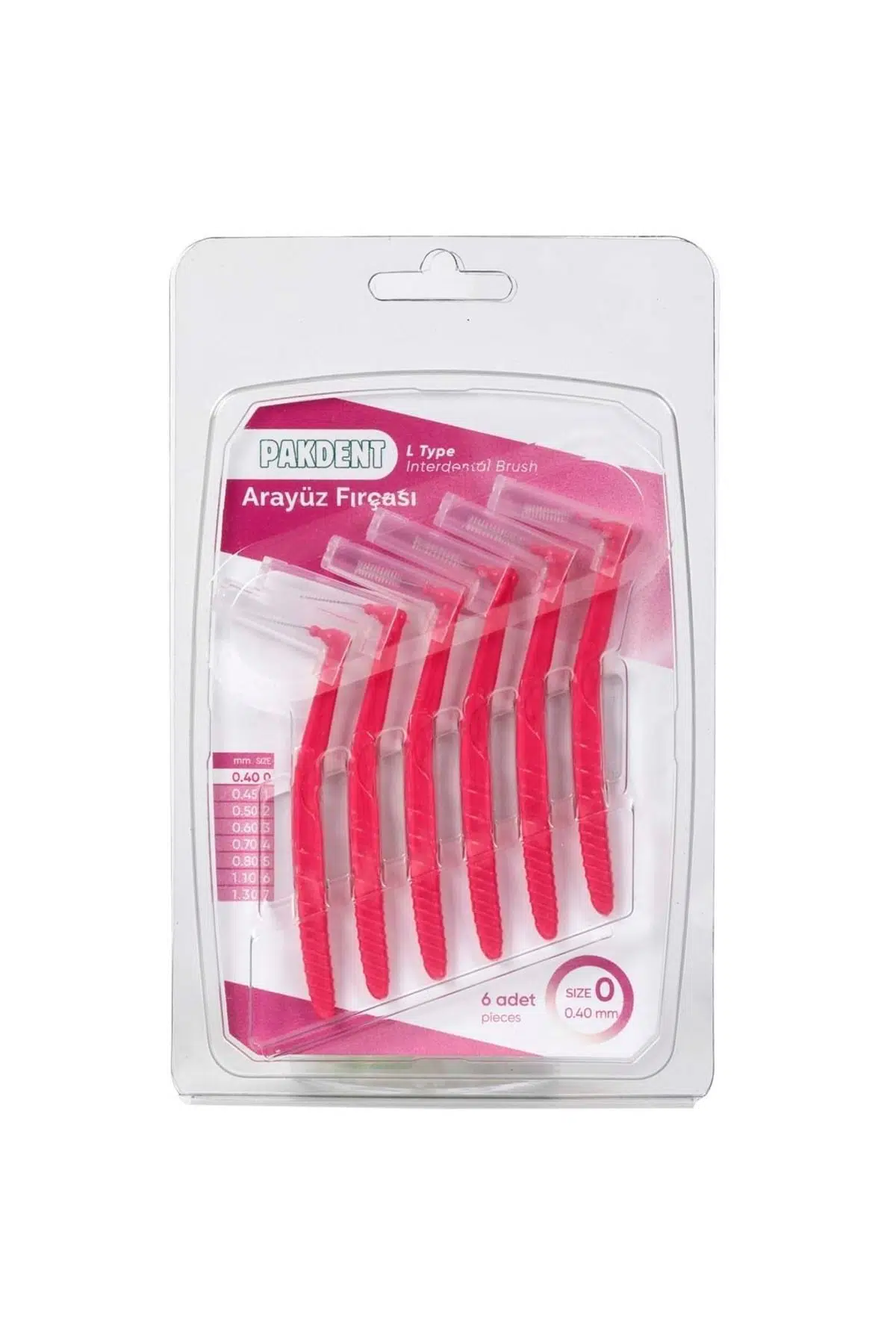 PAKDENT ARAYÜZ FIRÇASI L TİPİ PEMBE 0.4 MM