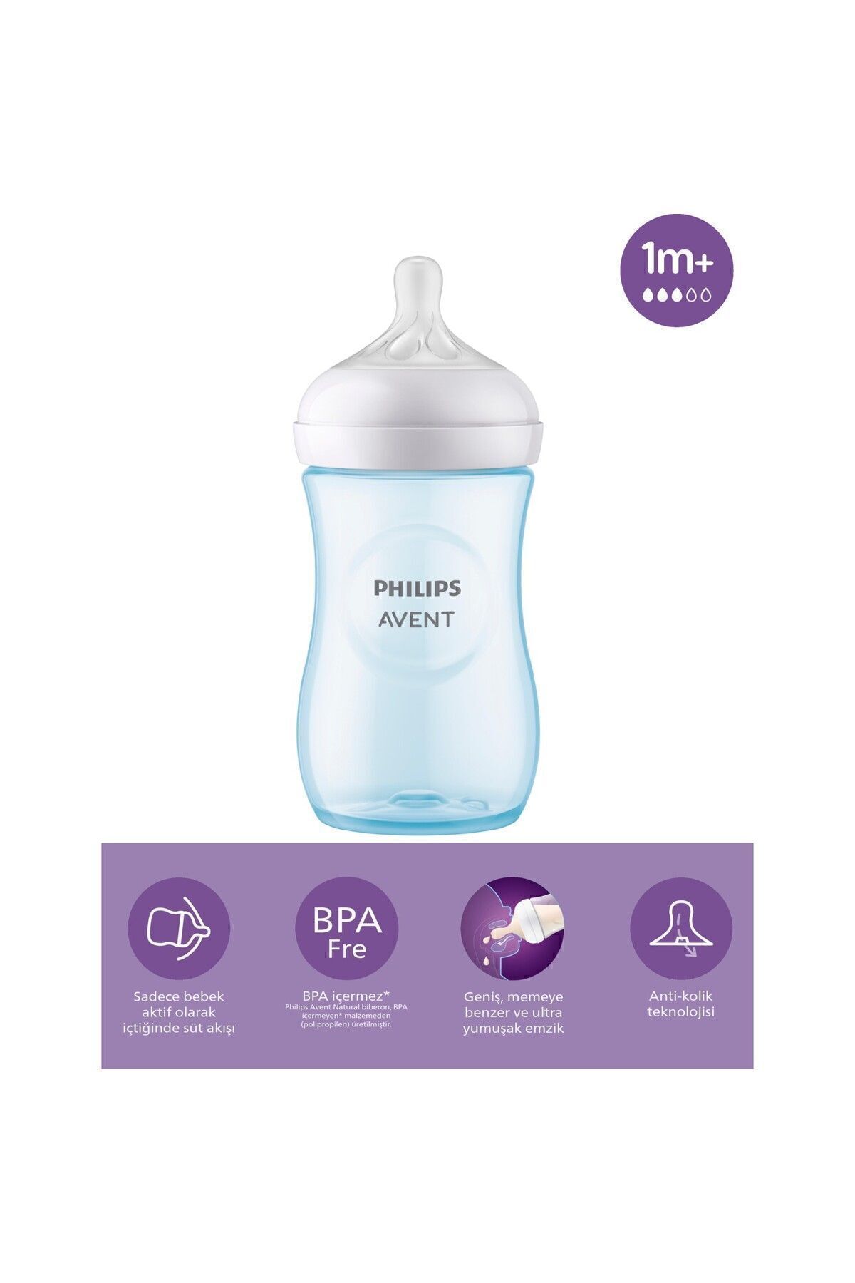 Philips Avent Doğal Tepkili Pp Mavi Biberon 260ml 1 Ay Scy903/21