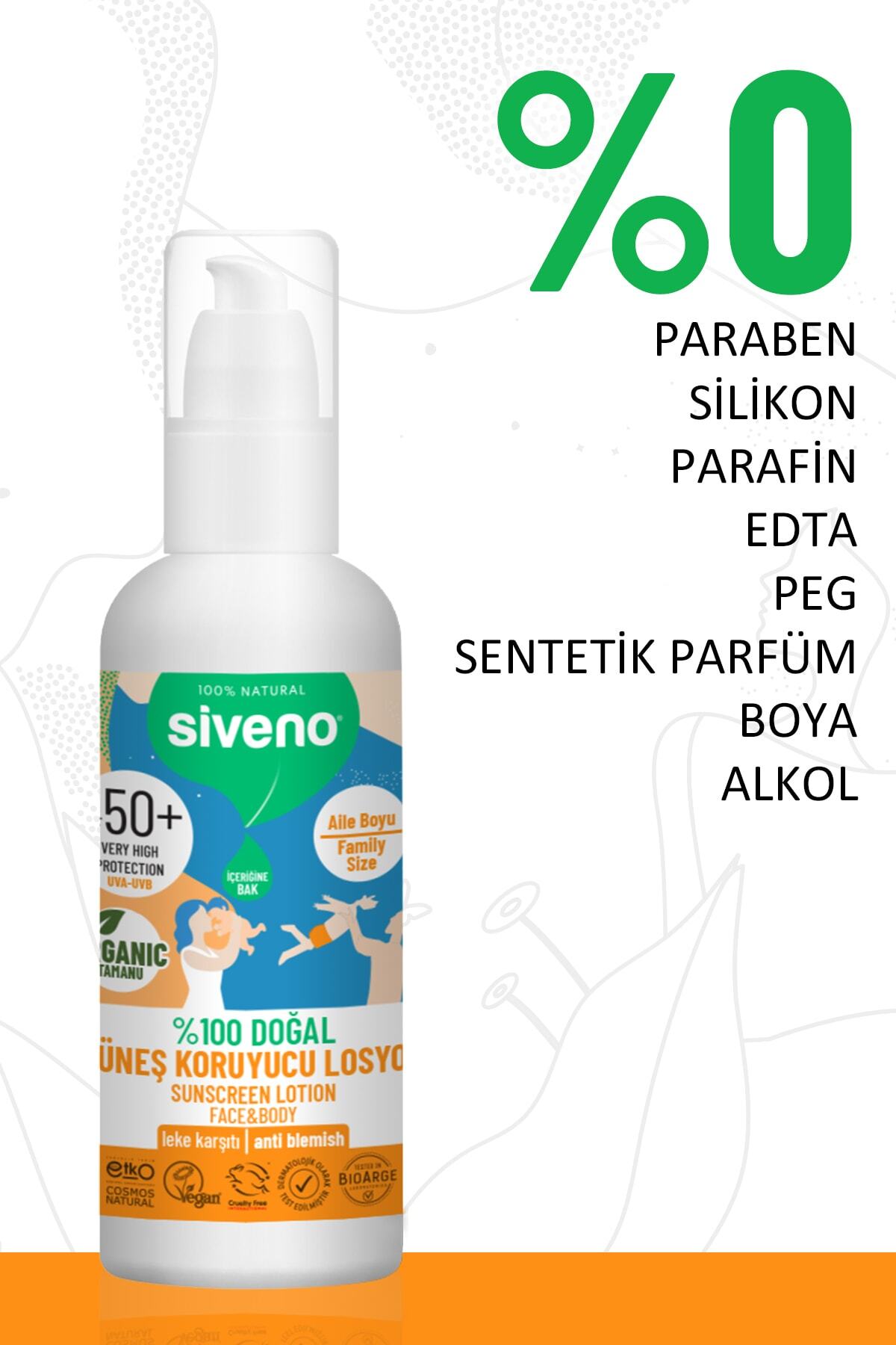 Siveno Orgranik Tamanu Yağlı Güneş Losyonu Tüm Aile İçin 50 SPF 100 ml