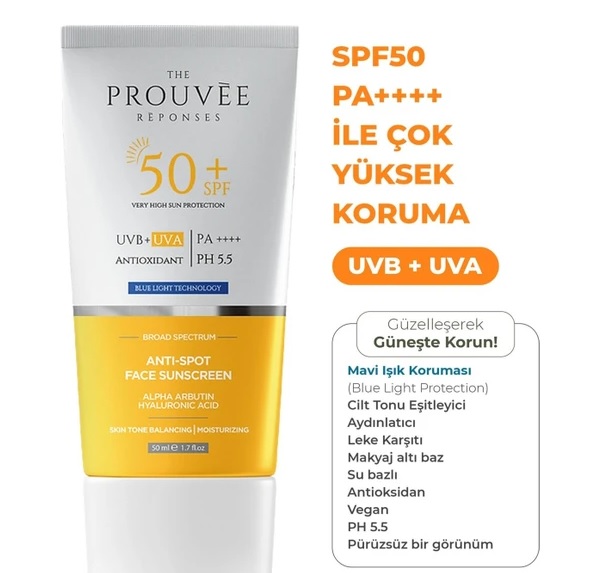 The Prouvée Réponses Leke Karşıtı Cilt Tonu Eşitleyici Aydınlatıcı Güneş Kremi SPF50+ 50 ml