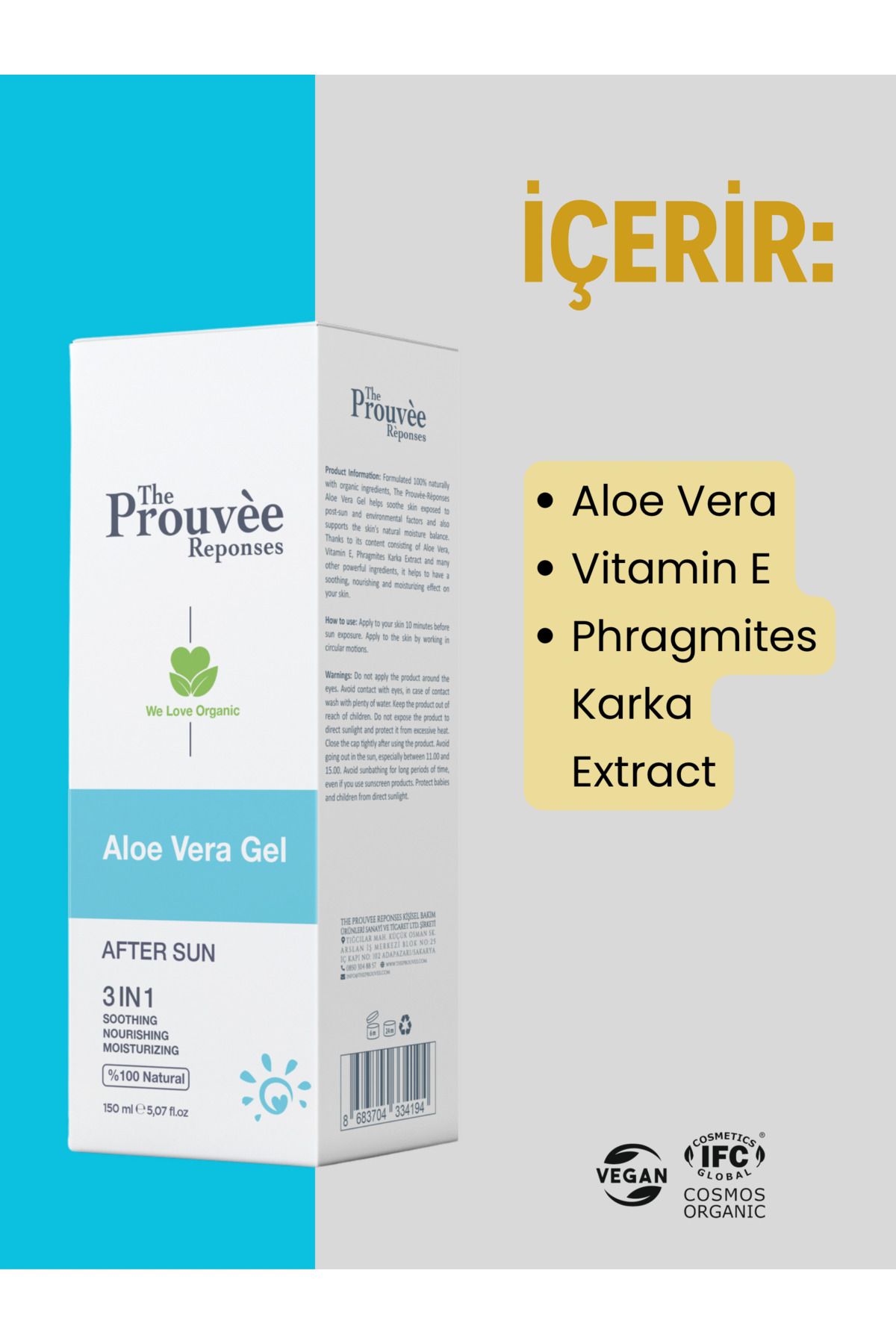 The Prouvee Reponses %100 Doğal After Sun Güneş Sonrası Ferahlatıcı Aloe Vera Jel 150ml