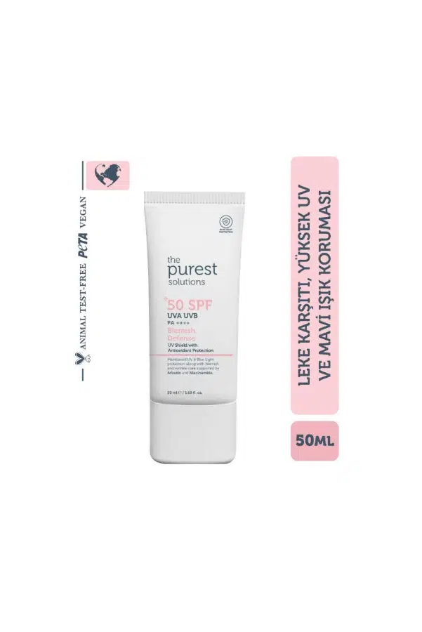 The Purest Solutions Blemish Defense Antioksidan Destekli Lekeli Ciltler İçin Güneş Kremi SPF50+ 50 ml