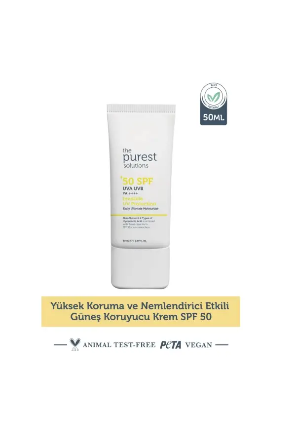The Purest Solutions Invisible UV Protection Günlük Kullanıma Uygun Nemlendiricili Güneş Kremi SPF50+ 50 ml