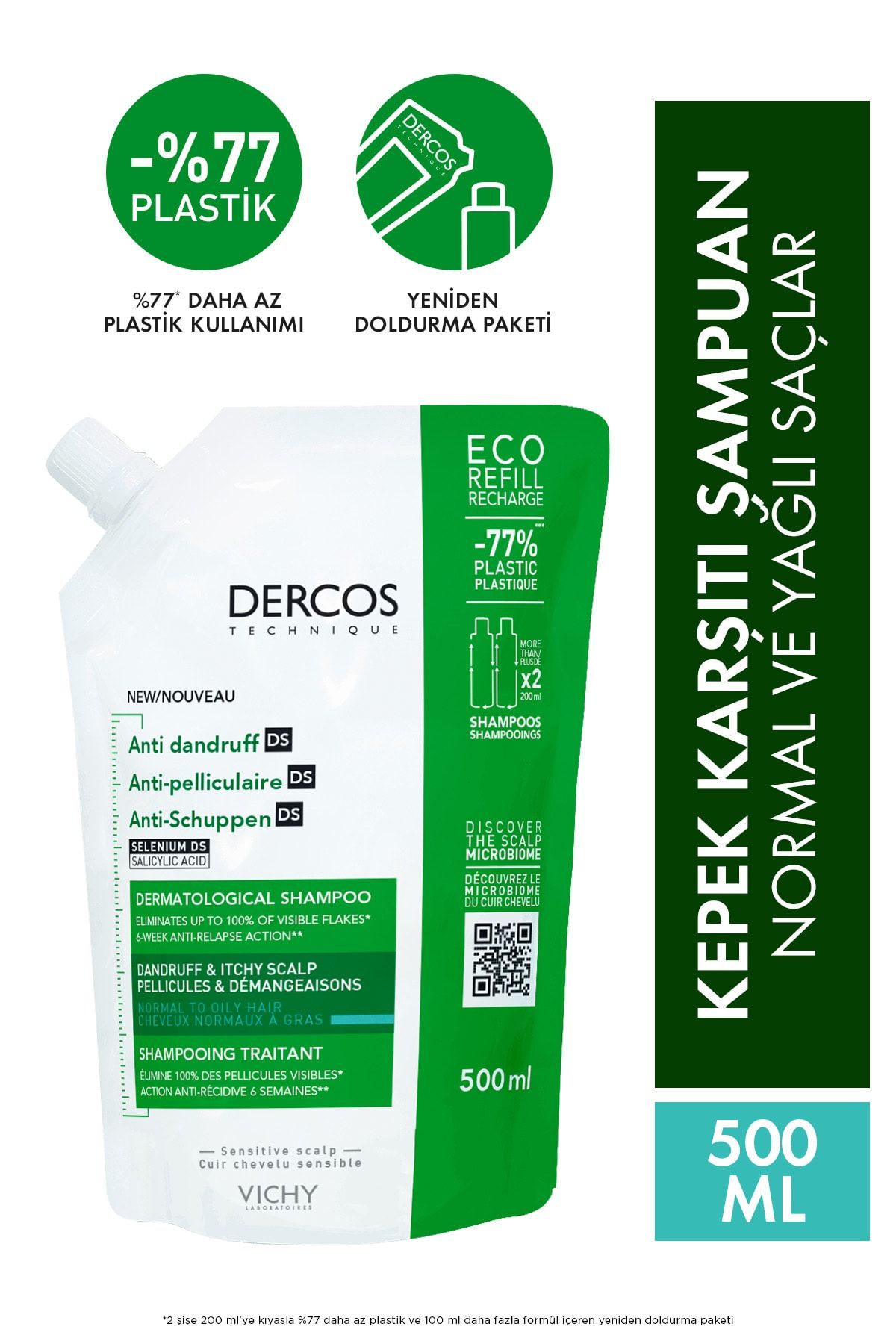 Vichy Dercos Anti-dandruff Kepek Karşıtı Şampuan, Normal & Yağlı Saçlar, Yeniden Dolum Paketi 500 Ml