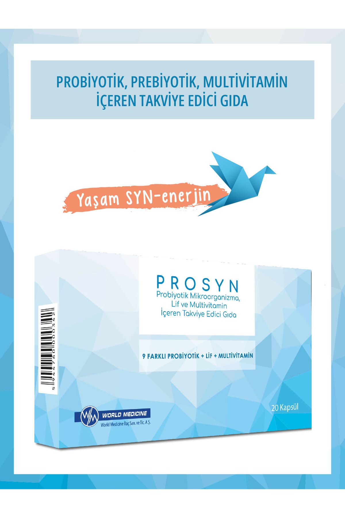 WORLD MEDİCİNE Prosyn Probiyotik, Prebiyotik ve Multivitamin İçeren Takviye Edici Gıda