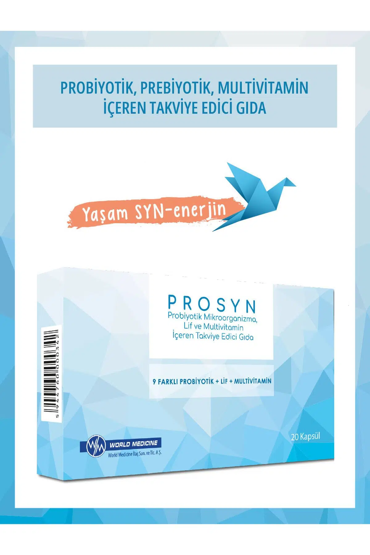WORLD MEDİCİNE Prosyn Probiyotik, Prebiyotik ve Multivitamin İçeren Takviye Edici Gıda